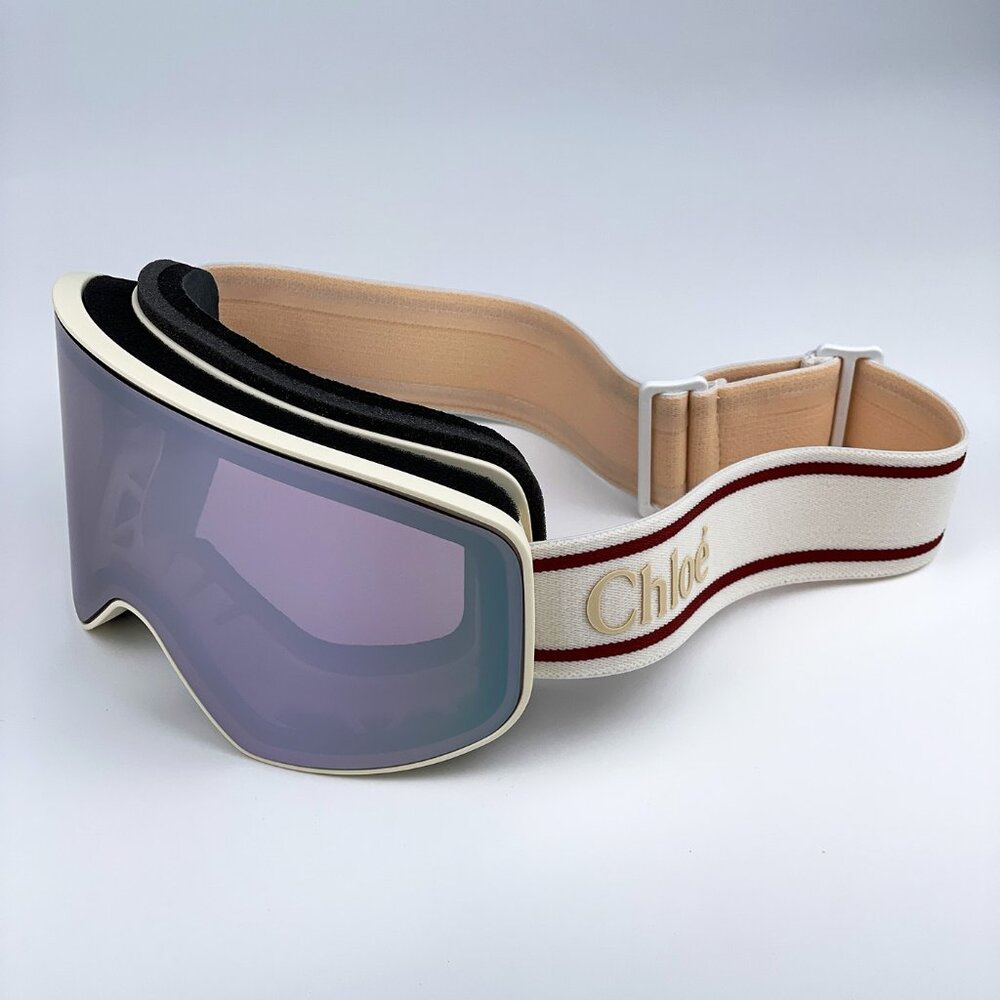 NEW Chloe CH0072S 001 White Beige Violet Mirror Zeiss Ski Mask Women Sunglasses - Picture 2 of 16
